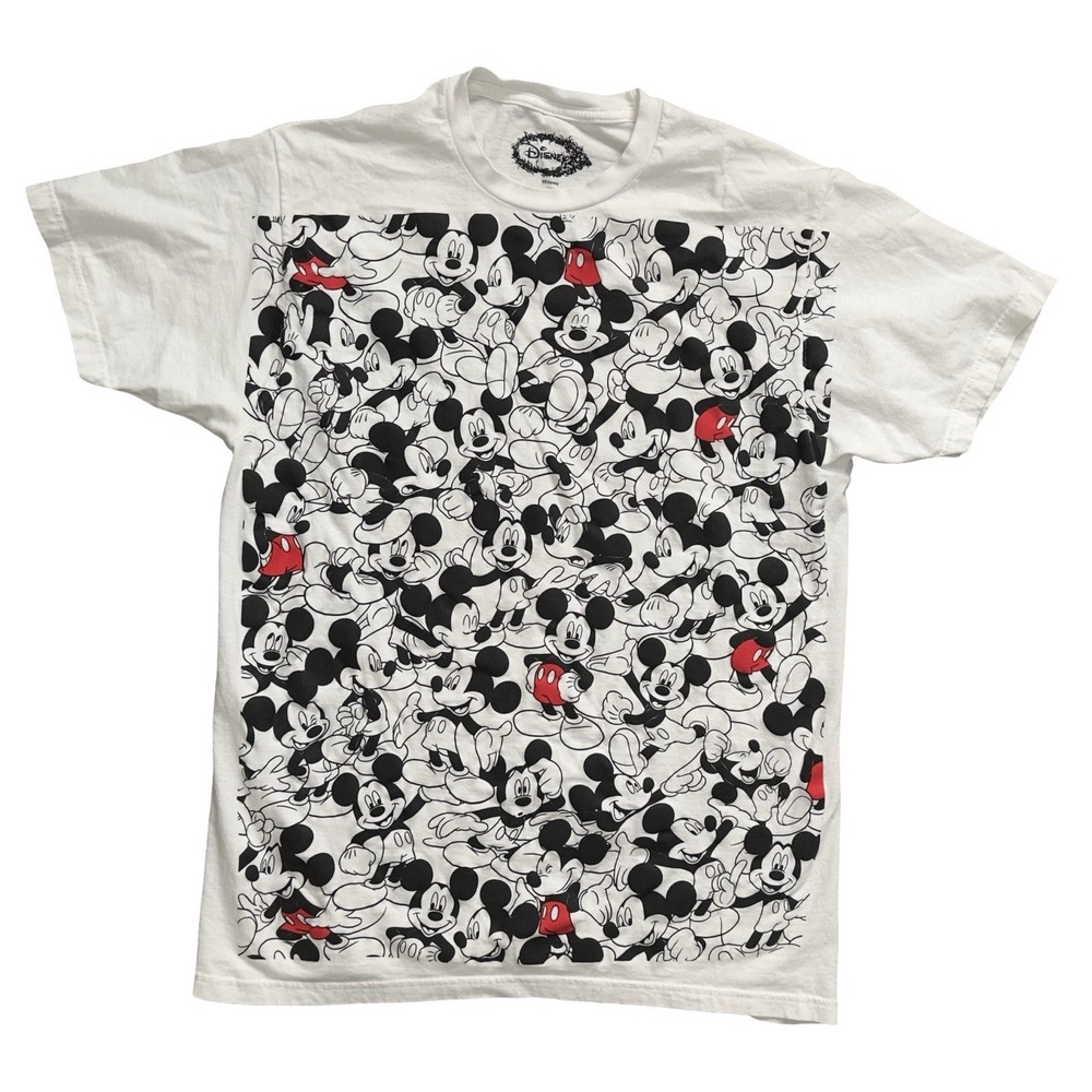 Disney Mickey Mouse All Over Print Shirt‎ White Black Red Size M